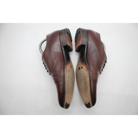Barneys New York Men's Size 8 M Made in Italy Brown Leather Cap Toe Dress Shoes - Picture 7 of 11
